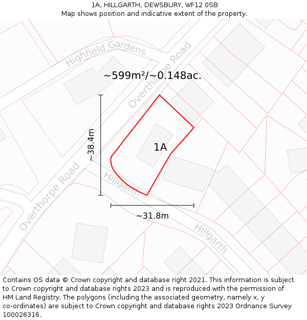 1A, HILLGARTH, DEWSBURY, WF12 0SB: Plot and title map