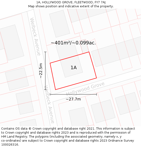 1A, HOLLYWOOD GROVE, FLEETWOOD, FY7 7AJ: Plot and title map