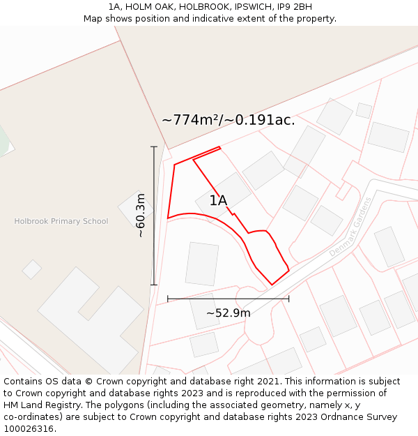 1A, HOLM OAK, HOLBROOK, IPSWICH, IP9 2BH: Plot and title map