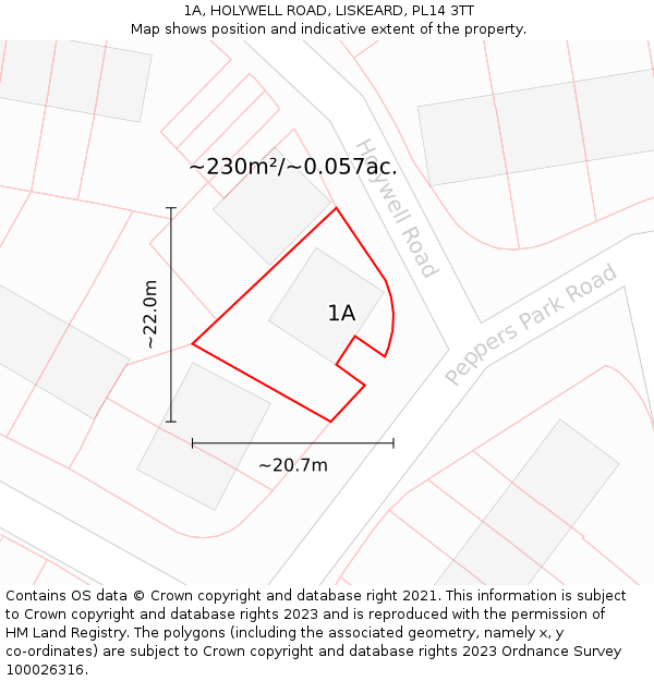 1A, HOLYWELL ROAD, LISKEARD, PL14 3TT: Plot and title map