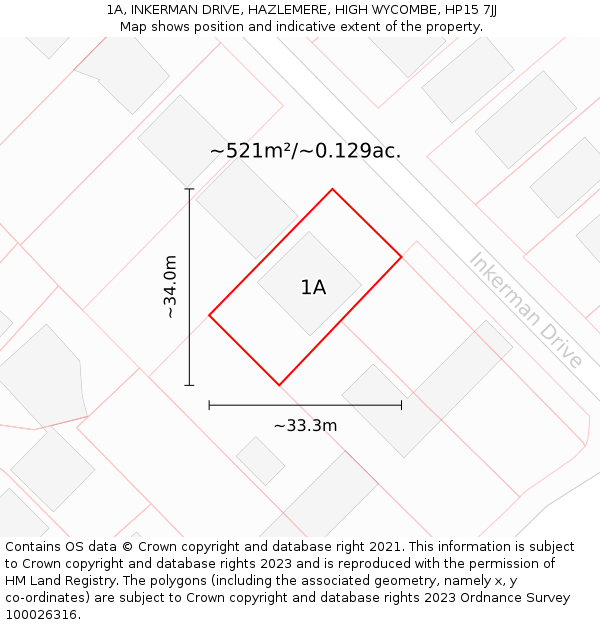 1A, INKERMAN DRIVE, HAZLEMERE, HIGH WYCOMBE, HP15 7JJ: Plot and title map