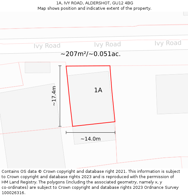 1A, IVY ROAD, ALDERSHOT, GU12 4BG: Plot and title map