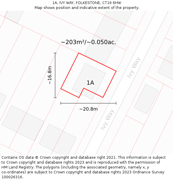 1A, IVY WAY, FOLKESTONE, CT19 6HW: Plot and title map