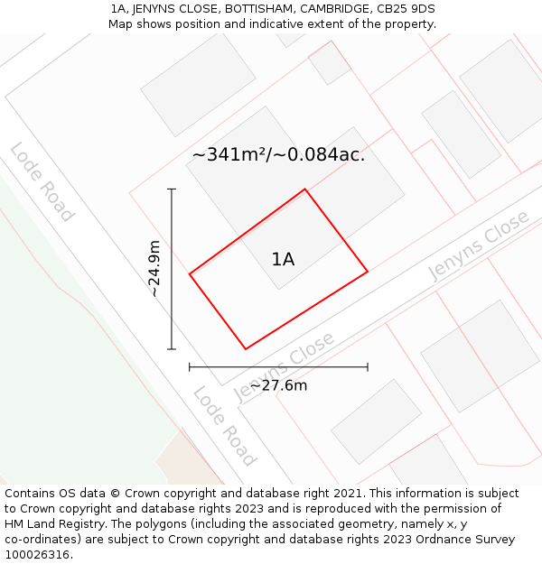 1A, JENYNS CLOSE, BOTTISHAM, CAMBRIDGE, CB25 9DS: Plot and title map