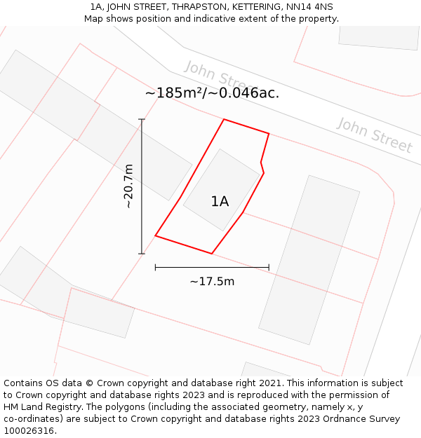 1A, JOHN STREET, THRAPSTON, KETTERING, NN14 4NS: Plot and title map