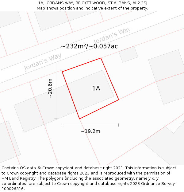 1A, JORDANS WAY, BRICKET WOOD, ST ALBANS, AL2 3SJ: Plot and title map