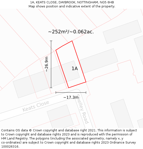 1A, KEATS CLOSE, DAYBROOK, NOTTINGHAM, NG5 6HB: Plot and title map