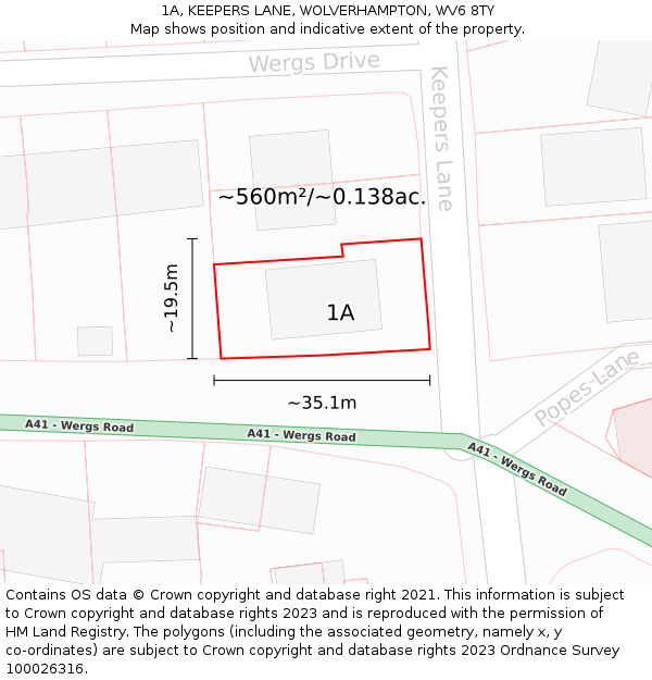 1A, KEEPERS LANE, WOLVERHAMPTON, WV6 8TY: Plot and title map