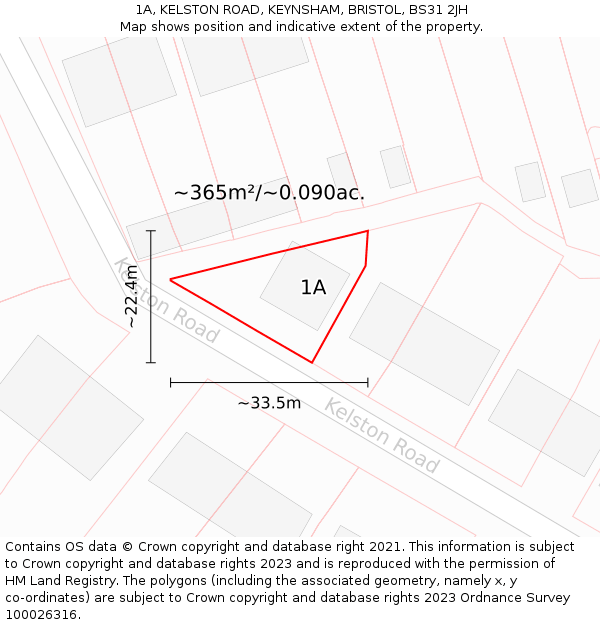 1A, KELSTON ROAD, KEYNSHAM, BRISTOL, BS31 2JH: Plot and title map