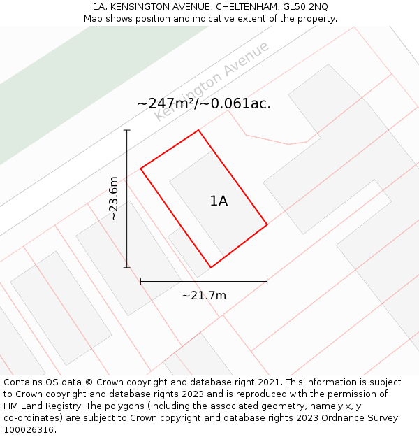 1A, KENSINGTON AVENUE, CHELTENHAM, GL50 2NQ: Plot and title map