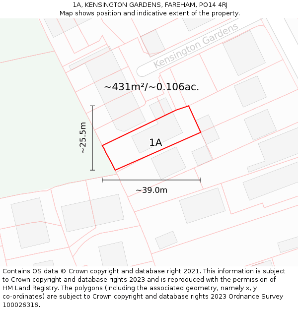 1A, KENSINGTON GARDENS, FAREHAM, PO14 4RJ: Plot and title map