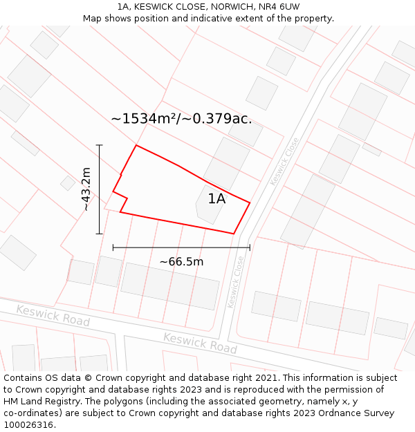 1A, KESWICK CLOSE, NORWICH, NR4 6UW: Plot and title map