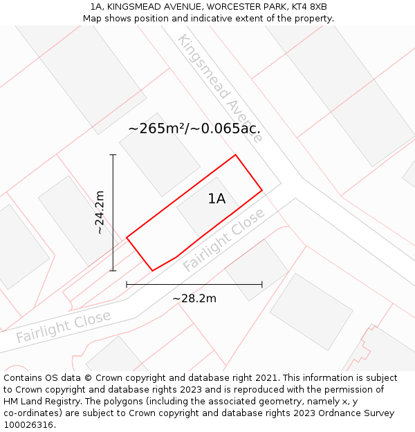 1A, KINGSMEAD AVENUE, WORCESTER PARK, KT4 8XB: Plot and title map