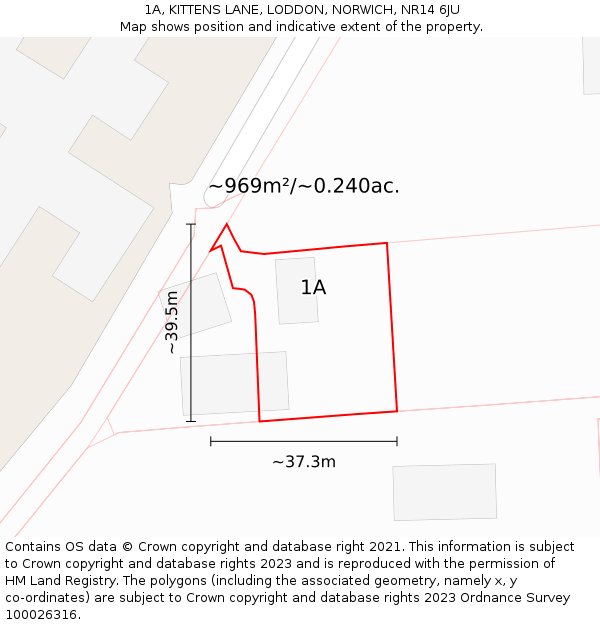 1A, KITTENS LANE, LODDON, NORWICH, NR14 6JU: Plot and title map