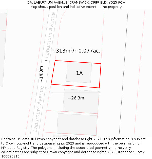 1A, LABURNUM AVENUE, CRANSWICK, DRIFFIELD, YO25 9QH: Plot and title map