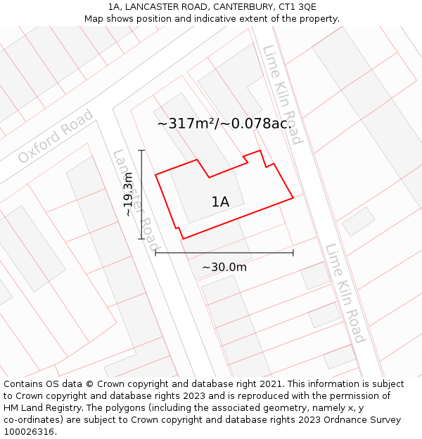 1A, LANCASTER ROAD, CANTERBURY, CT1 3QE: Plot and title map