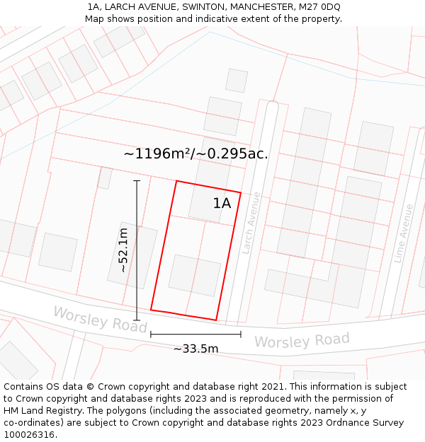 1A, LARCH AVENUE, SWINTON, MANCHESTER, M27 0DQ: Plot and title map