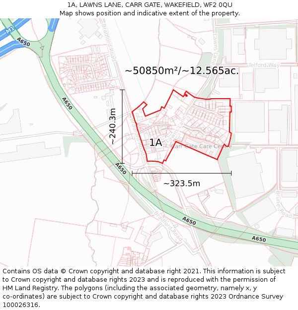 1A, LAWNS LANE, CARR GATE, WAKEFIELD, WF2 0QU: Plot and title map