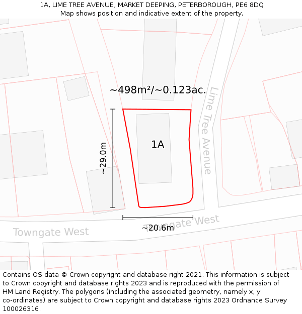 1A, LIME TREE AVENUE, MARKET DEEPING, PETERBOROUGH, PE6 8DQ: Plot and title map