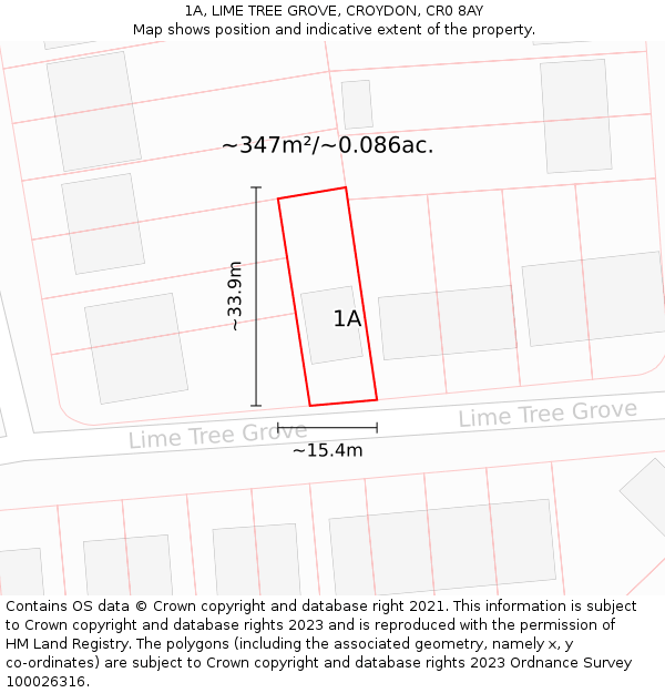 1A, LIME TREE GROVE, CROYDON, CR0 8AY: Plot and title map