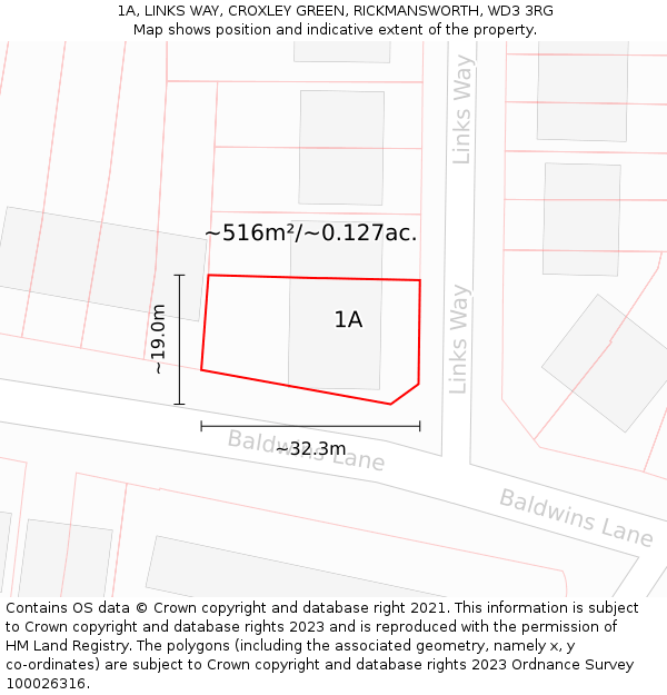 1A, LINKS WAY, CROXLEY GREEN, RICKMANSWORTH, WD3 3RG: Plot and title map