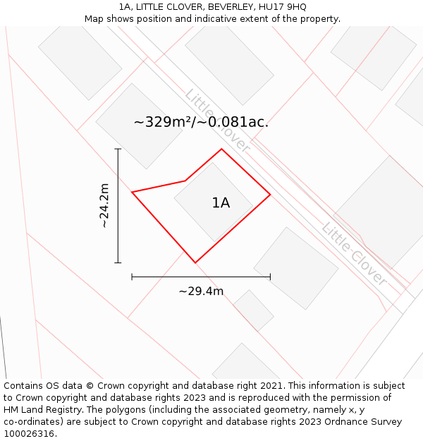 1A, LITTLE CLOVER, BEVERLEY, HU17 9HQ: Plot and title map