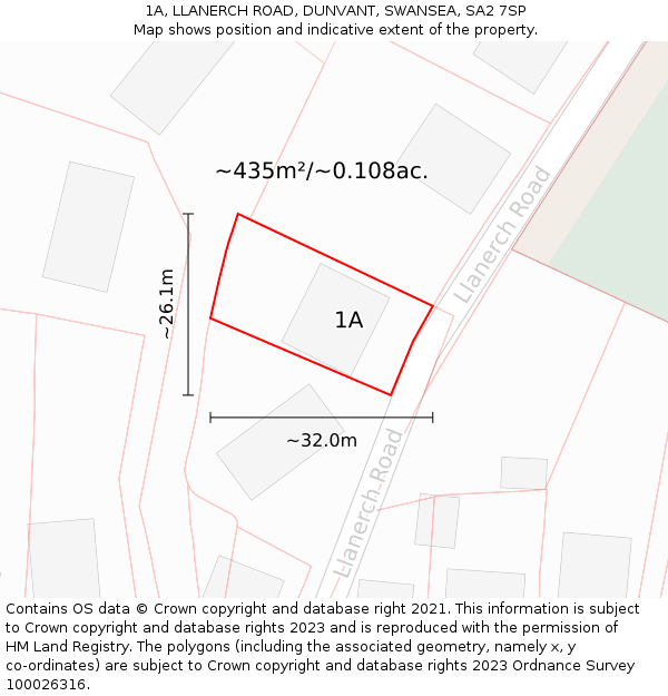 1A, LLANERCH ROAD, DUNVANT, SWANSEA, SA2 7SP: Plot and title map