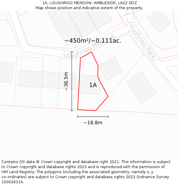 1A, LOUGHRIGG MEADOW, AMBLESIDE, LA22 0DZ: Plot and title map