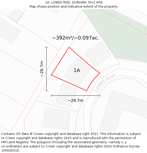 1A, LOWES RISE, DURHAM, DH1 4NS: Plot and title map