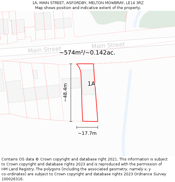 1A, MAIN STREET, ASFORDBY, MELTON MOWBRAY, LE14 3RZ: Plot and title map