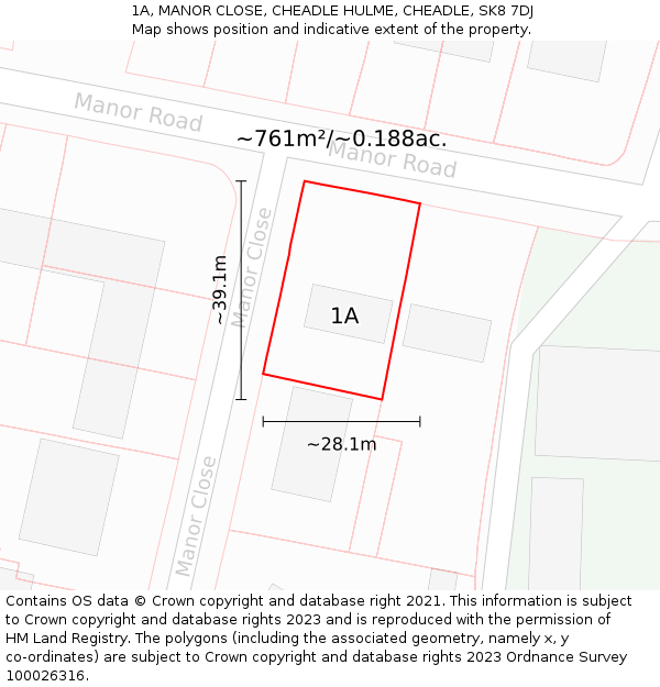 1A, MANOR CLOSE, CHEADLE HULME, CHEADLE, SK8 7DJ: Plot and title map