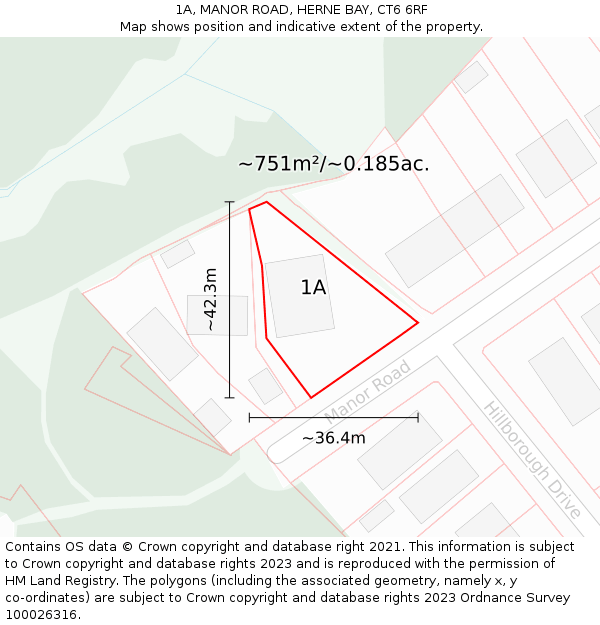 1A, MANOR ROAD, HERNE BAY, CT6 6RF: Plot and title map