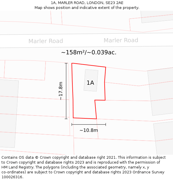 1A, MARLER ROAD, LONDON, SE23 2AE: Plot and title map
