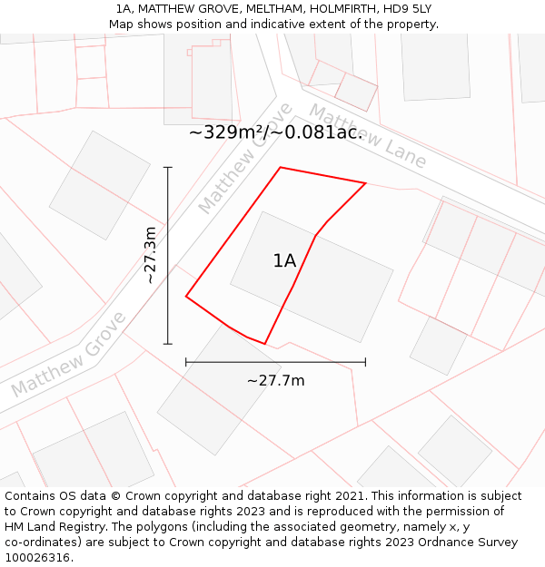 1A, MATTHEW GROVE, MELTHAM, HOLMFIRTH, HD9 5LY: Plot and title map