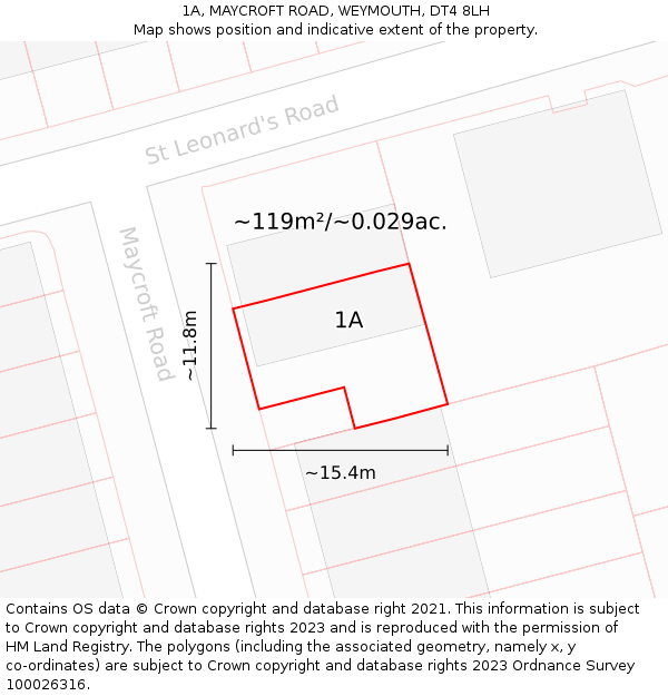 1A, MAYCROFT ROAD, WEYMOUTH, DT4 8LH: Plot and title map