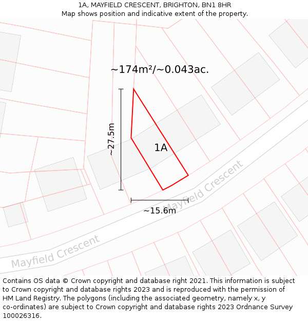 1A, MAYFIELD CRESCENT, BRIGHTON, BN1 8HR: Plot and title map