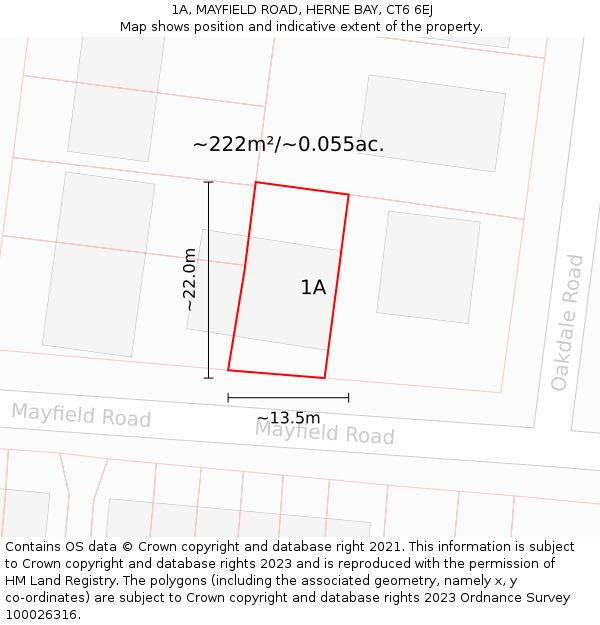 1A, MAYFIELD ROAD, HERNE BAY, CT6 6EJ: Plot and title map