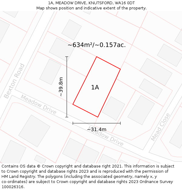 1A, MEADOW DRIVE, KNUTSFORD, WA16 0DT: Plot and title map