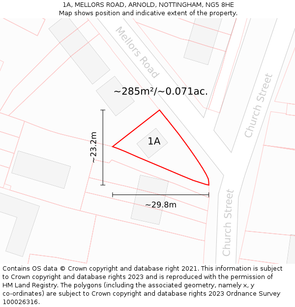 1A, MELLORS ROAD, ARNOLD, NOTTINGHAM, NG5 8HE: Plot and title map