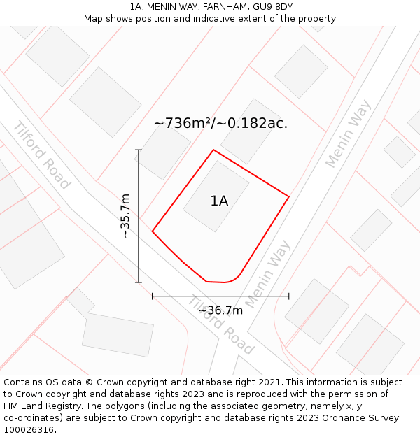 1A, MENIN WAY, FARNHAM, GU9 8DY: Plot and title map