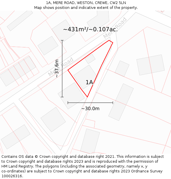 1A, MERE ROAD, WESTON, CREWE, CW2 5LN: Plot and title map