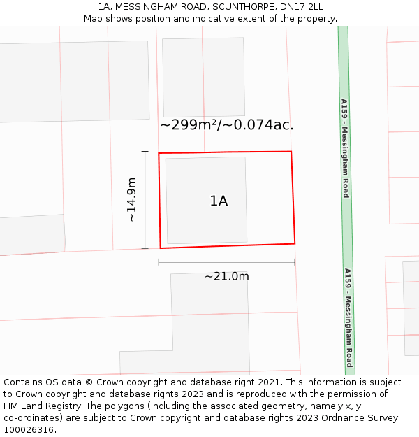 1A, MESSINGHAM ROAD, SCUNTHORPE, DN17 2LL: Plot and title map