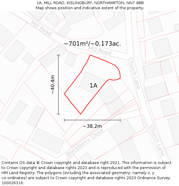 1A, MILL ROAD, KISLINGBURY, NORTHAMPTON, NN7 4BB: Plot and title map