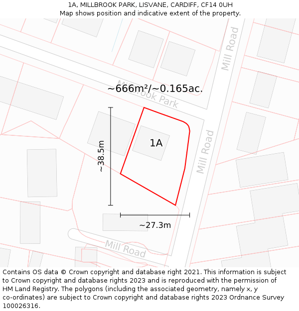 1A, MILLBROOK PARK, LISVANE, CARDIFF, CF14 0UH: Plot and title map