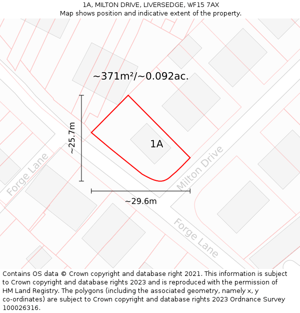 1A, MILTON DRIVE, LIVERSEDGE, WF15 7AX: Plot and title map