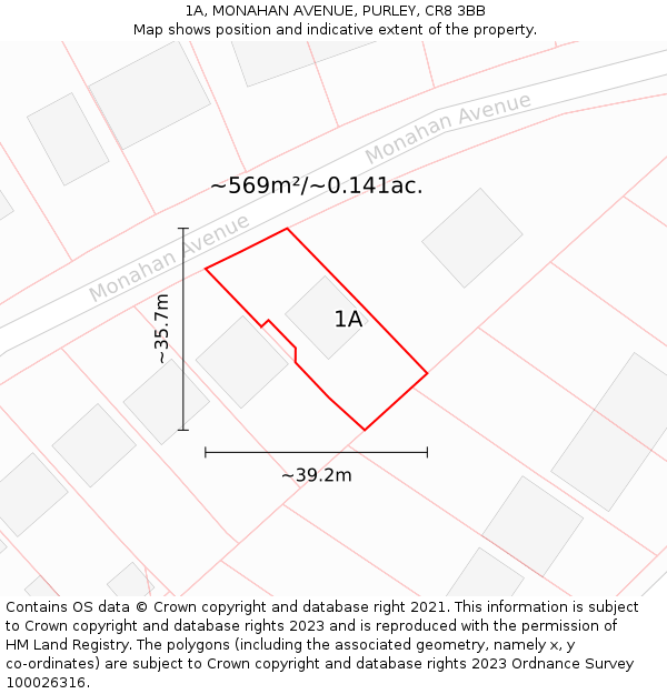 1A, MONAHAN AVENUE, PURLEY, CR8 3BB: Plot and title map