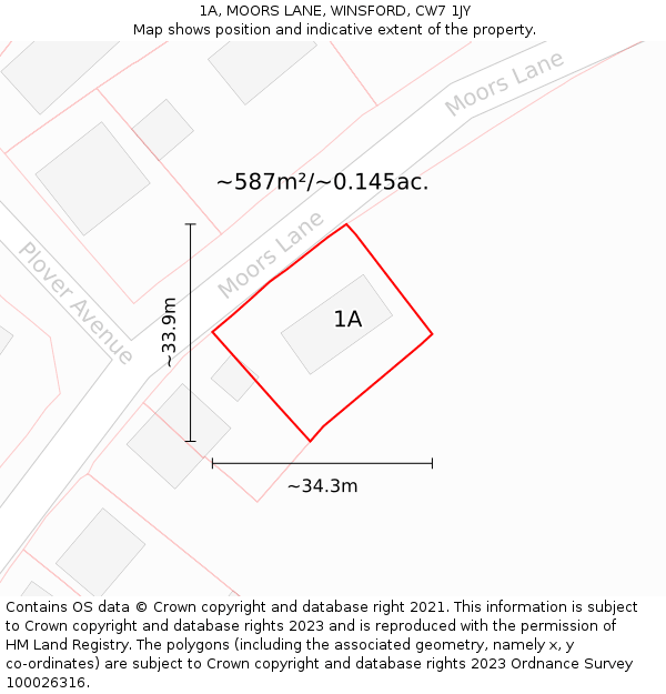 1A, MOORS LANE, WINSFORD, CW7 1JY: Plot and title map