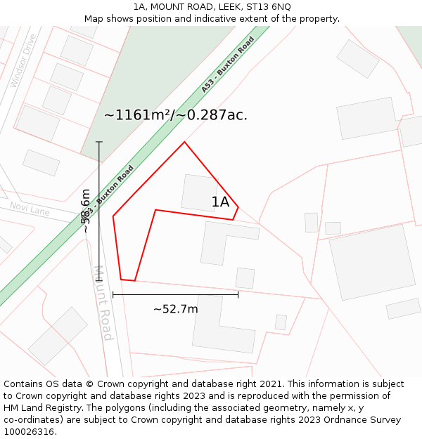 1A, MOUNT ROAD, LEEK, ST13 6NQ: Plot and title map