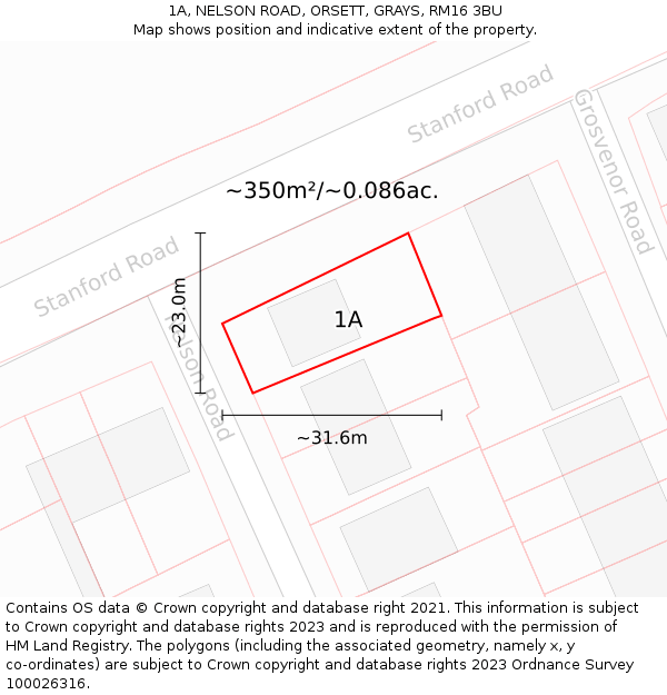 1A, NELSON ROAD, ORSETT, GRAYS, RM16 3BU: Plot and title map