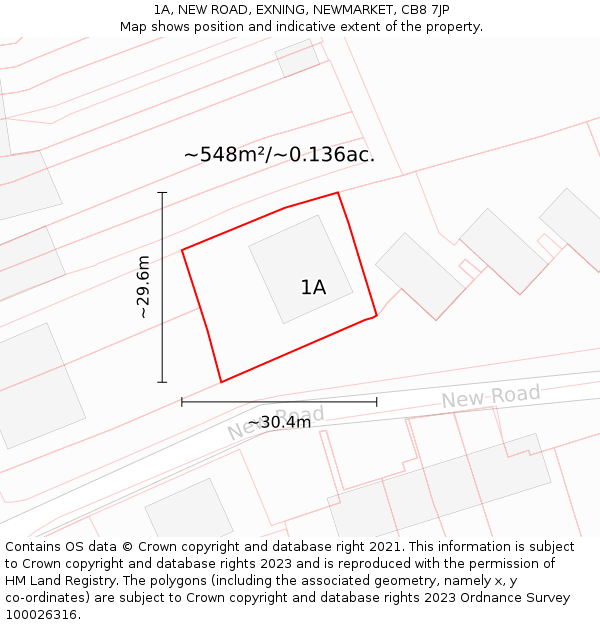 1A, NEW ROAD, EXNING, NEWMARKET, CB8 7JP: Plot and title map